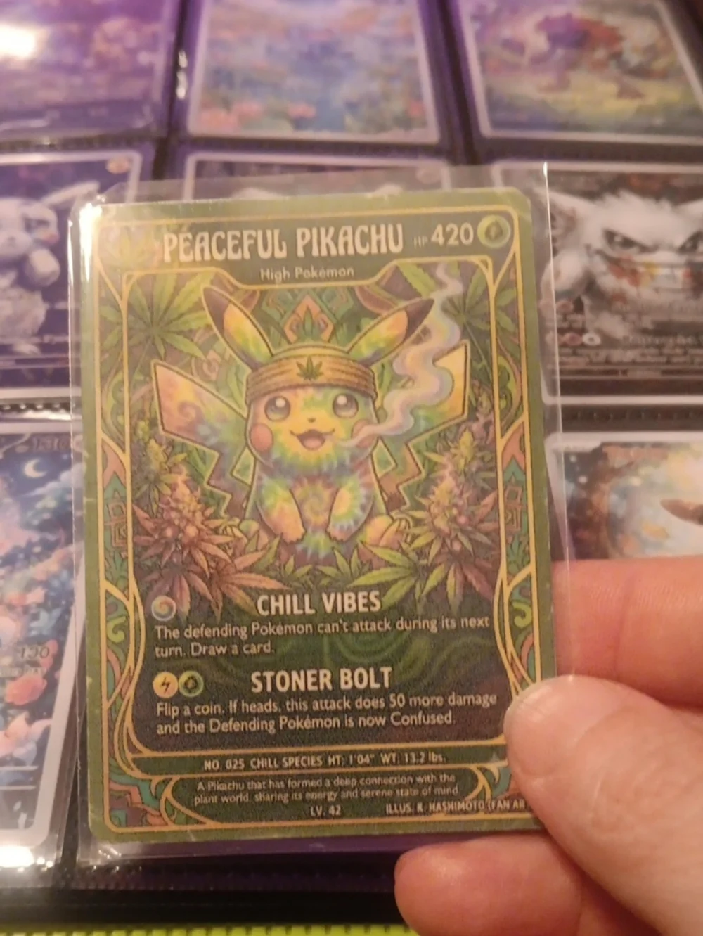 Peaceful Pikachu Collectible Card - Green Holographic Design